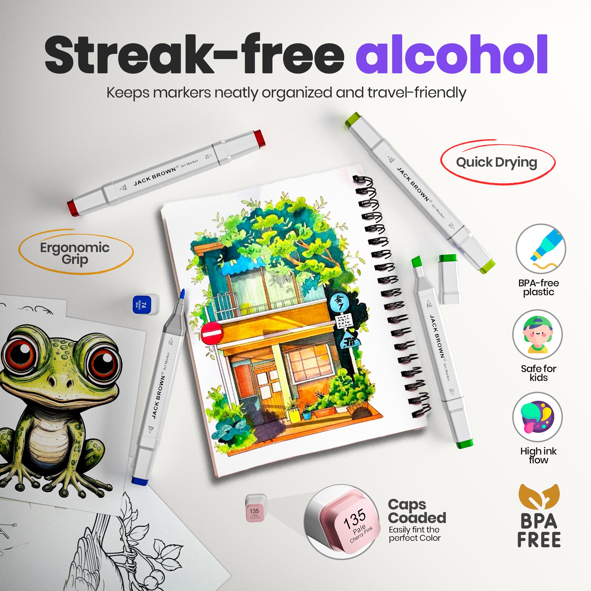 Jack Brown 120 Alcohol Markers — Dual-Tip Set