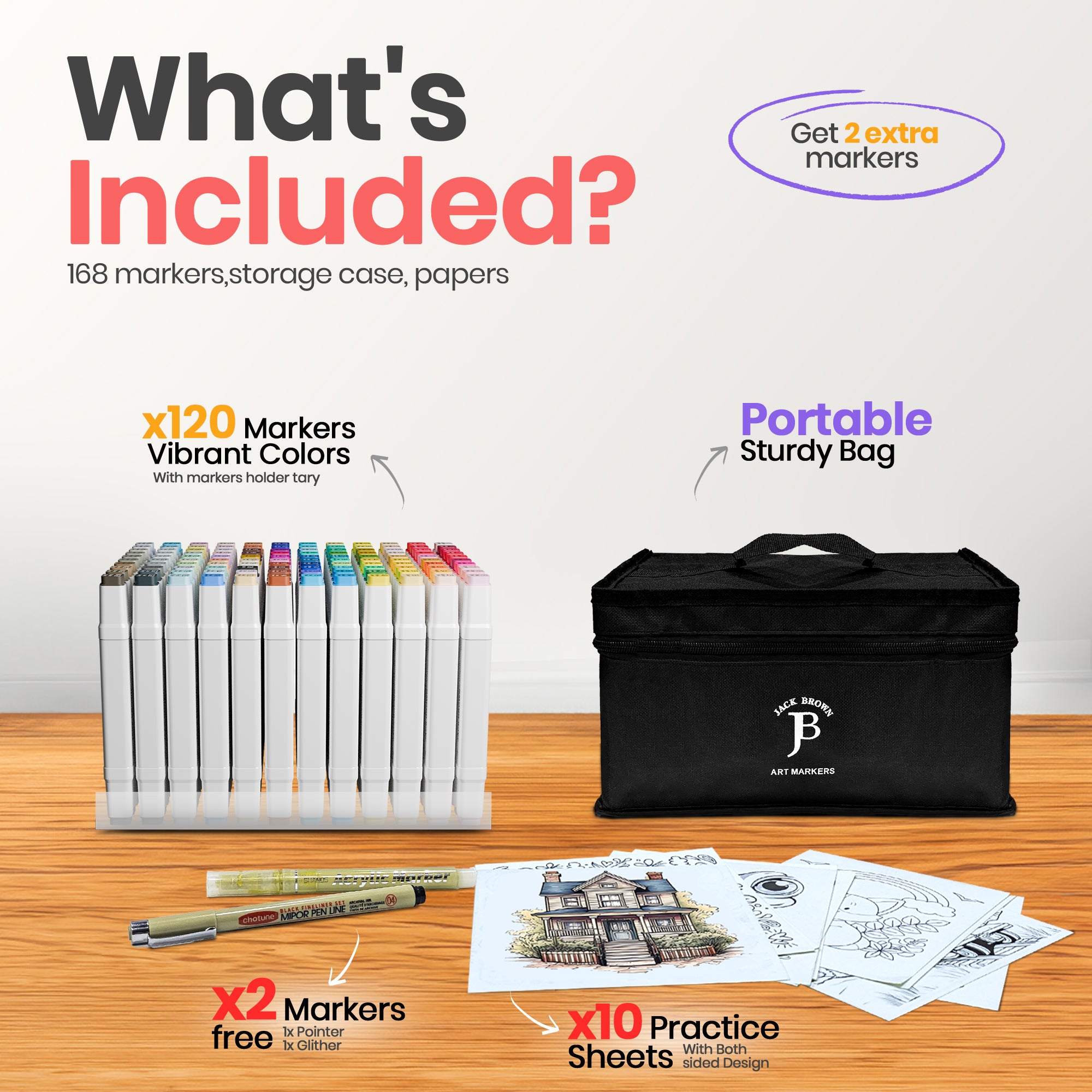 Jack Brown 120 Alcohol Markers — Dual-Tip Set